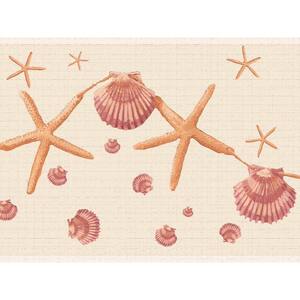 Falkirk Dandy II Orange Pink Shells and Starfish Nature Peel and Stick Wallpaper Border