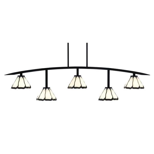 Unbranded Siena 5-Light Matte Black Billiard-Light with Pearl and Black Art Glass Shades