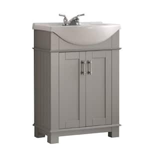 Hudson 24 in. W Traditional Bathroom Vanity in Gray with Ceramic Vanity Top in White with White Basin