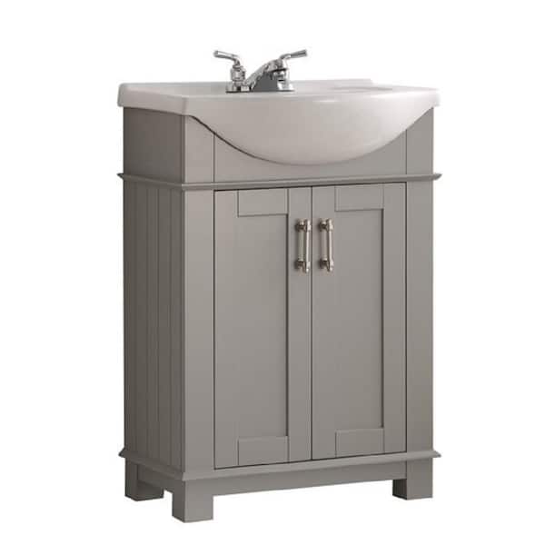Fresca Hudson 24 in. W Traditional Bathroom Vanity in Gray with Ceramic Vanity Top in White with White Basin