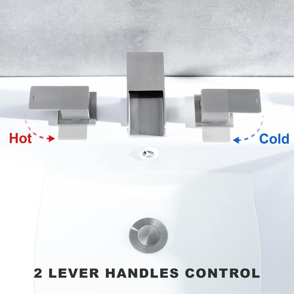 Brushed Nickel 8-Inch Widespread Double Handle Bathroom Faucet