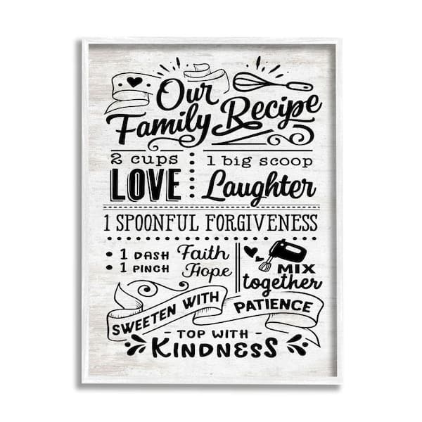 Stupell Industries Our Family Recipe Kitchen Life Ingredients By Lettered and Lined Framed Print Typography Texturized Art 24 in. x 30 in.