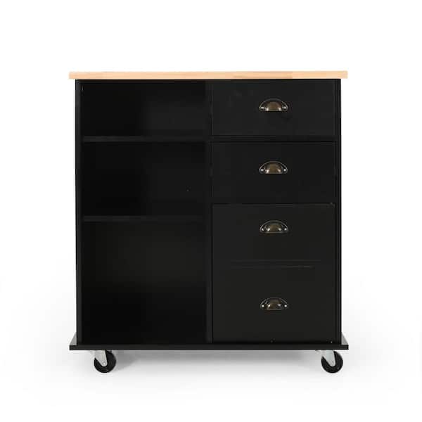 ANTFURN Black Kitchen Cart with Drawers Shelf Wheels