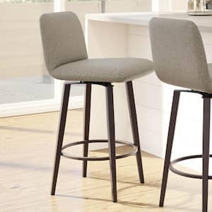 Betty 26 in. Beige & Brown Woven Polyester/Brown Metal Swivel Counter Stool