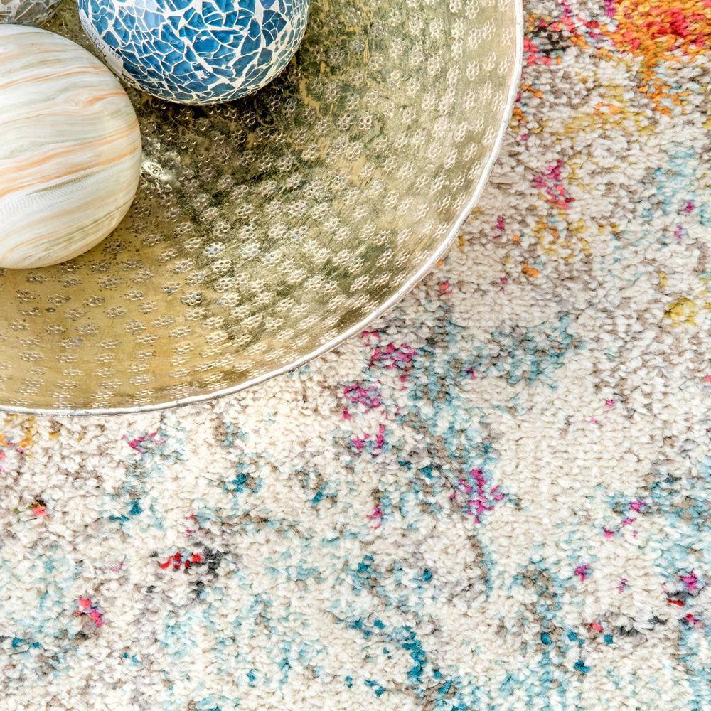 Multicolor Abstract Synthetic Stain-Resistant Rectangular Area Rug