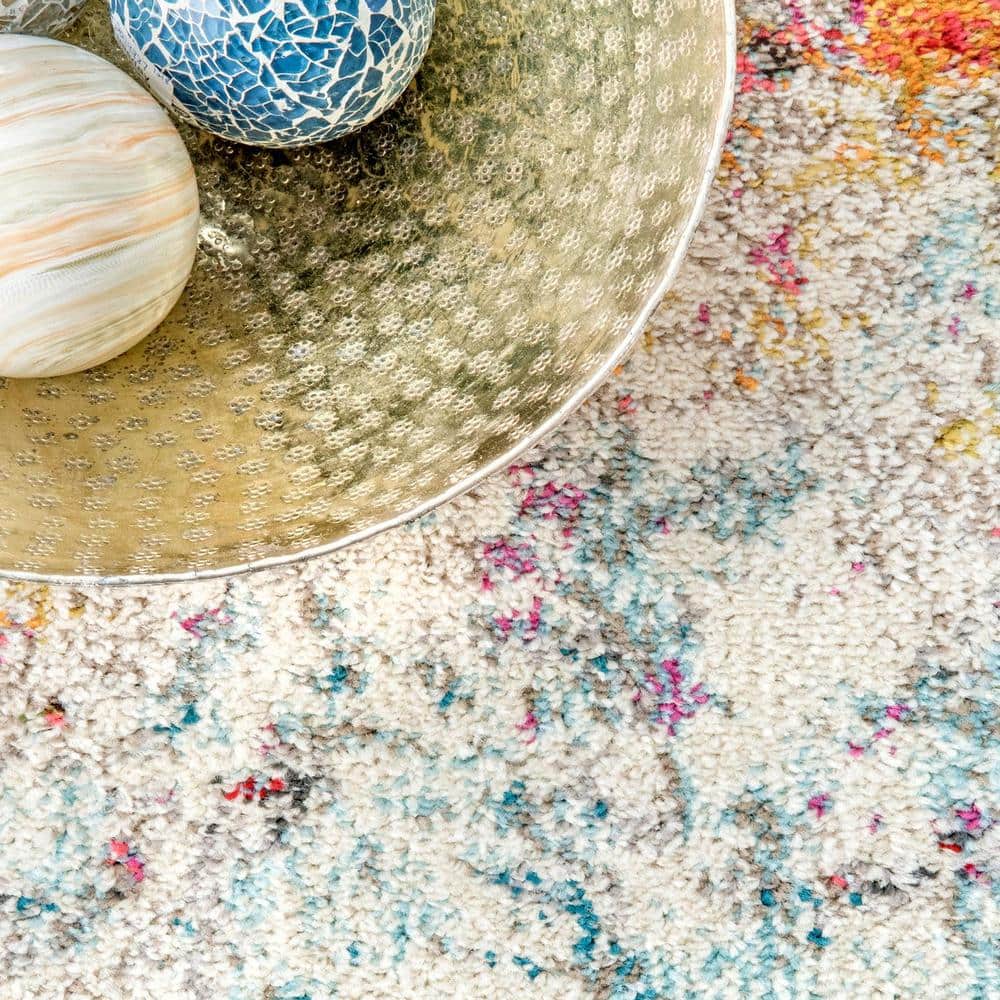 Multicolor Abstract Synthetic Rectangular Area Rug, 3' x 5'