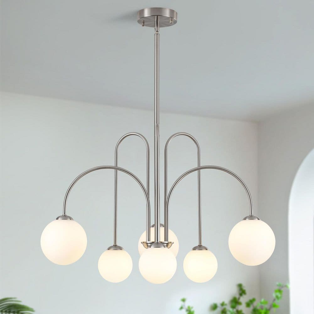 6-Light Sand Nickel Modern Empire Chandelier Sphere Pendant Light Fixture With Glass Shade price history on PriceWatchPro