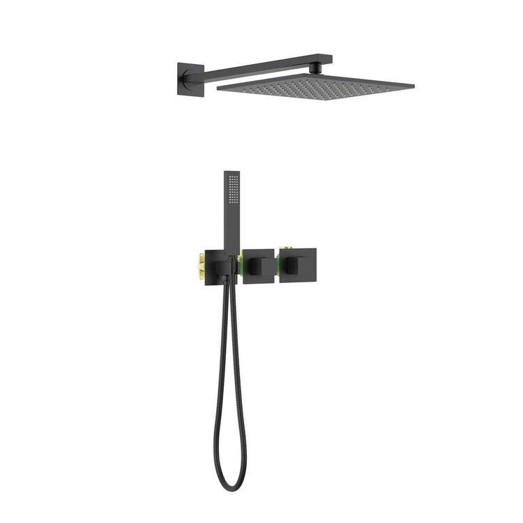 Single Handle 1-Spray Cube 2 Function Thermostatic Shower Faucet 1.8 GPM with Corrosion Resistant in Matte Black