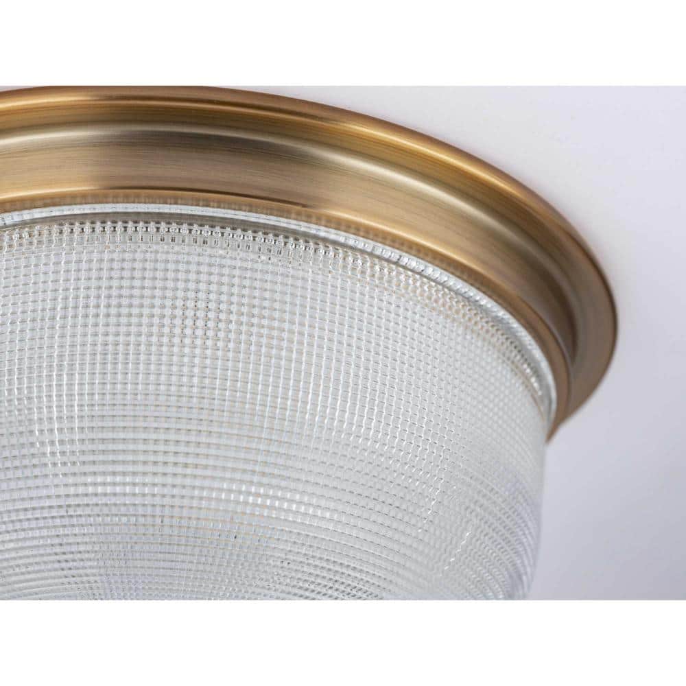 Vintage Brass Double Prismatic Glass Flush Mount Light