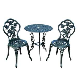 Rose 3-Piece Cast Metal Bistro Set with Cast Aluminum Top Table and 2 Chairs