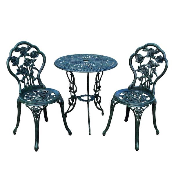 Unbranded Rose 3-Piece Cast Metal Bistro Set with Cast Aluminum Top Table and 2 Chairs