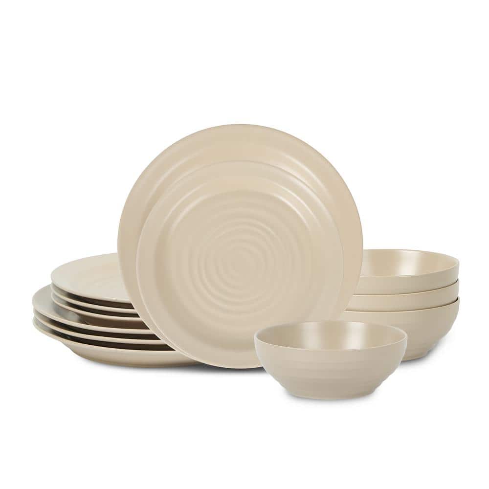 STONE LAIN Orbit 12-Piece Beige Stoneware Dinnerware Set (Service for 4)