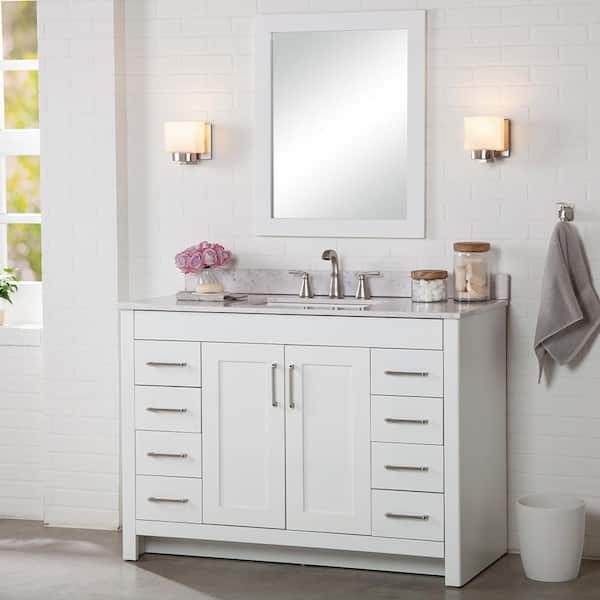 Home Decorators Collection Westcourt 49 in. W x 22 in. D x 39 in. H Single Sink  Bath Vanity in White with Pulsar  Stone Composite Top
