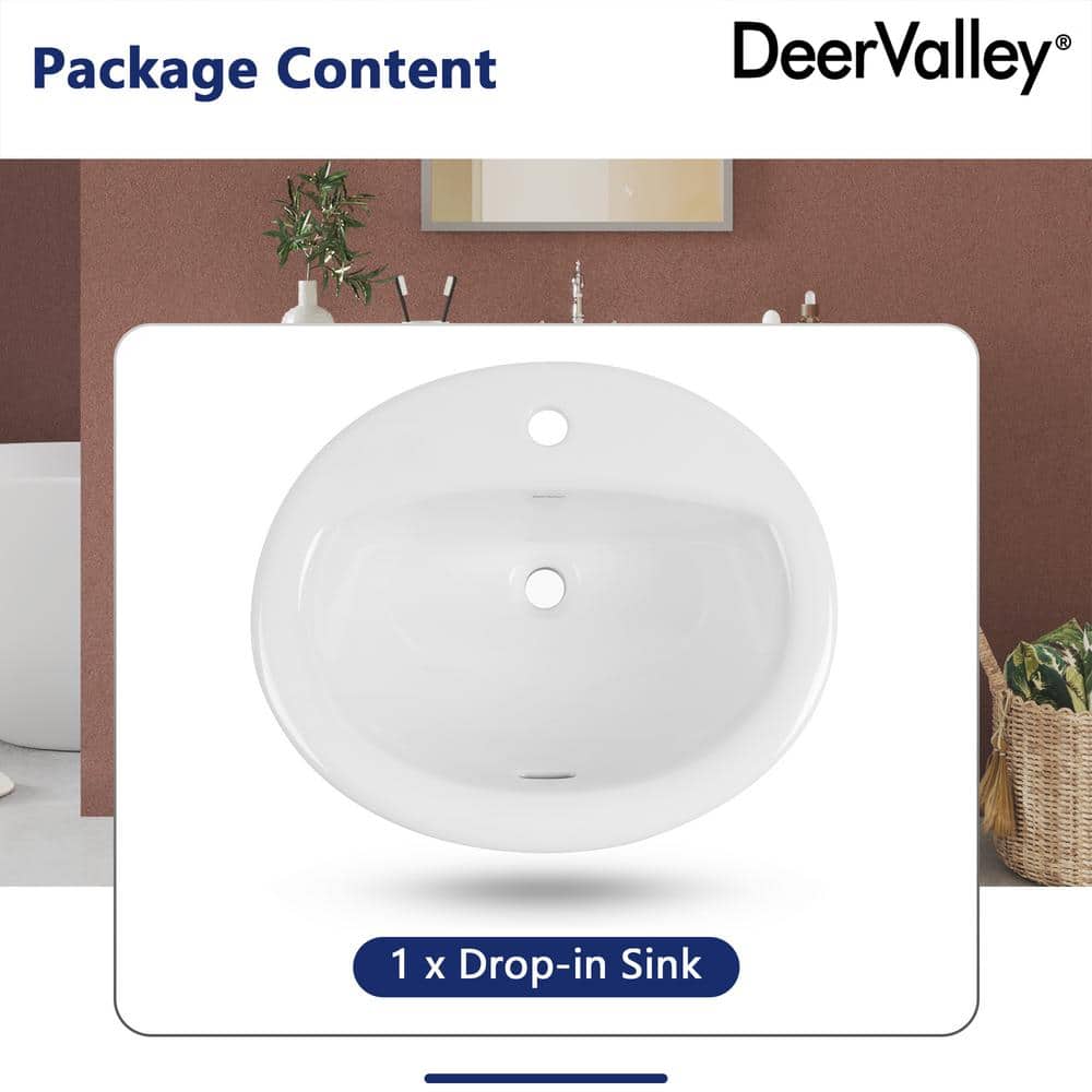 20'' x 17'' White Ceramic Oval Drop-In Bathroom Sink