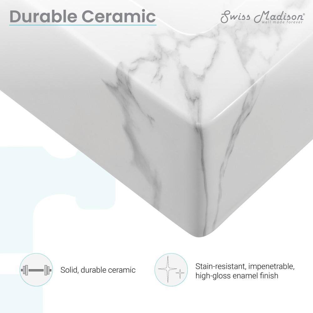 Voltaire Wide White Marble Ceramic Vessel Sink