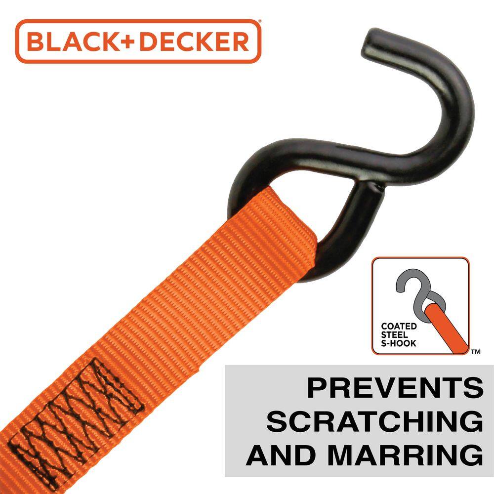 Black and Orange Adjustable Metal Ratchet Tie Down Straps, 4-Pack