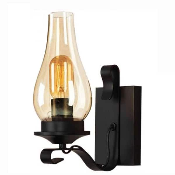 Vintage Industrial 4 in. 1-Light Black Oil Lantern Wall Sconce with Glass Shade, Hallway/Bedroom (Bulb Not Included)