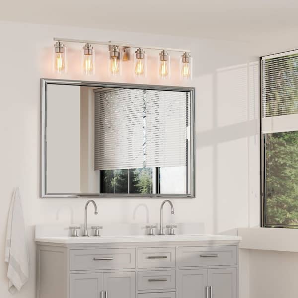 43.2 in. 6-Light Brushed Nickel Vanity Light with Clear Glass Shades