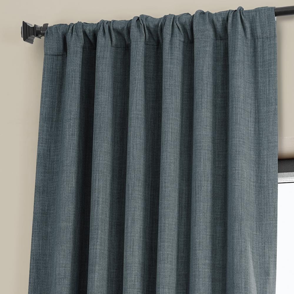 Reverie Blue Faux Linen Room Darkening Curtains 84 Inches