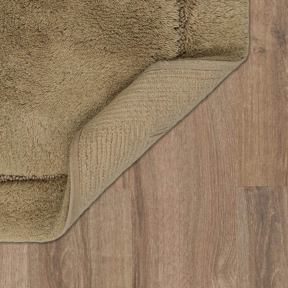 Taupe Cotton Plush Runner Bath Mat with Non-Slip Backing