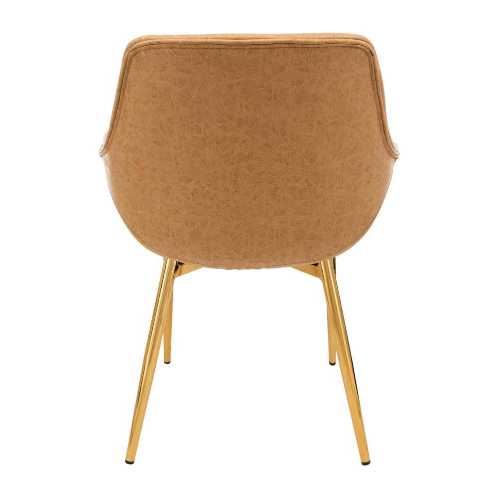 Mid Century Modern Light Brown Metal Armchair with Gold Legs