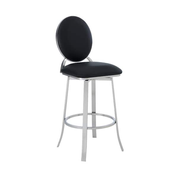 Armen Living Brando Contemporary 26 in. Counter Height in Brushed Stainless Steel Finish and Black Faux Leather Bar Stool