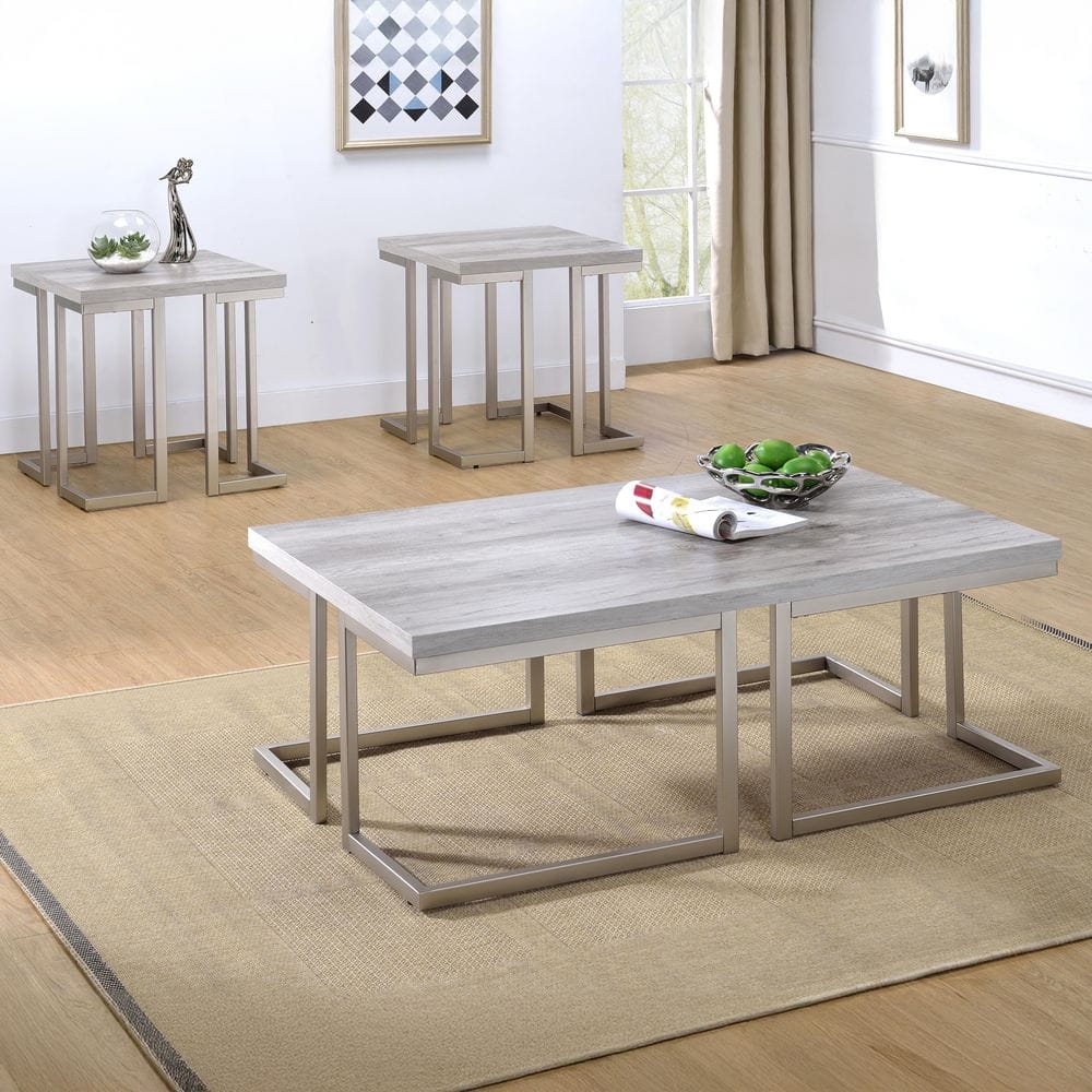 David 48 in. White MDF Rectangle Coffee Table and 2 End Tables