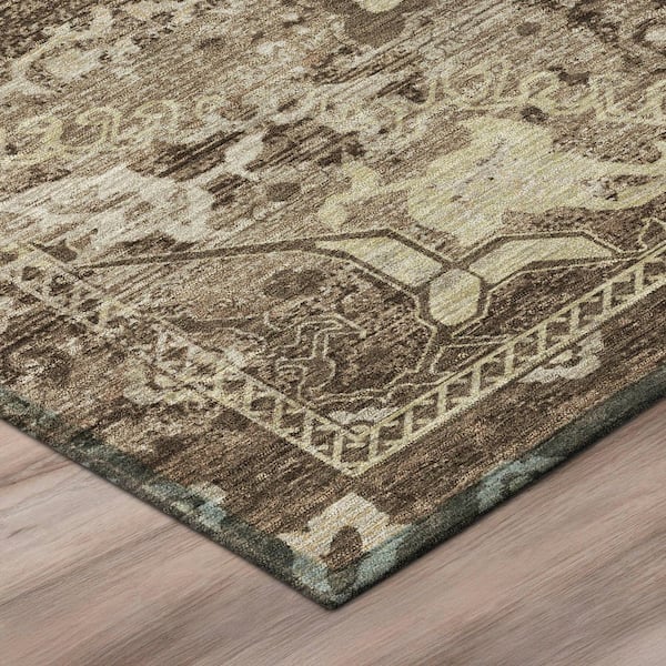 Chantille Machine Washable Indoor/Outdoor Abstract ACN3169 Chocolate 8 ft. x 8 ft. Round Rug