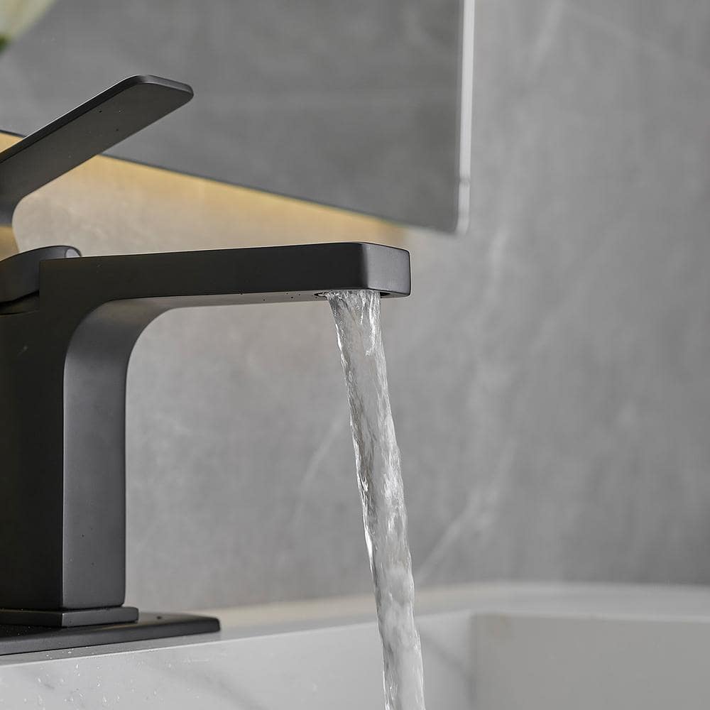 Matte Black Single Handle Bathroom Faucet with Drain Assembly