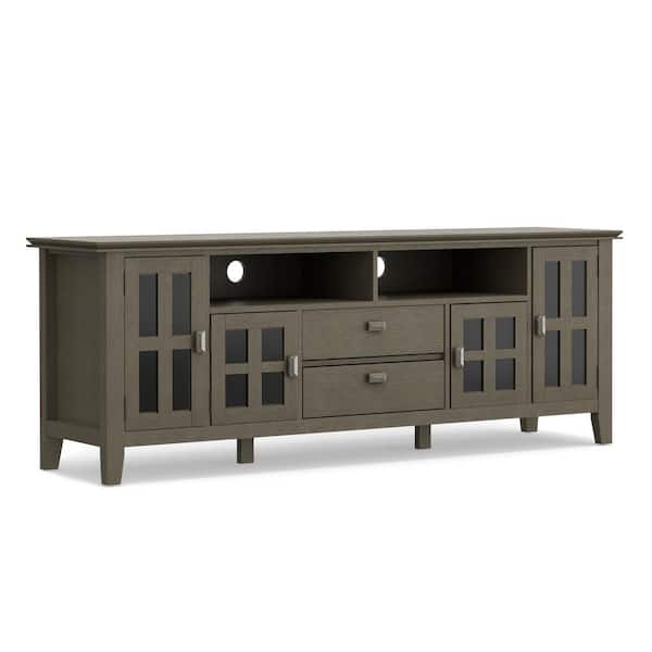 Simpli Home Artisan Solid wood 72 in. Wide Contemporary TV Media Stand in Farmhouse Grey For TVs up to 80 in.