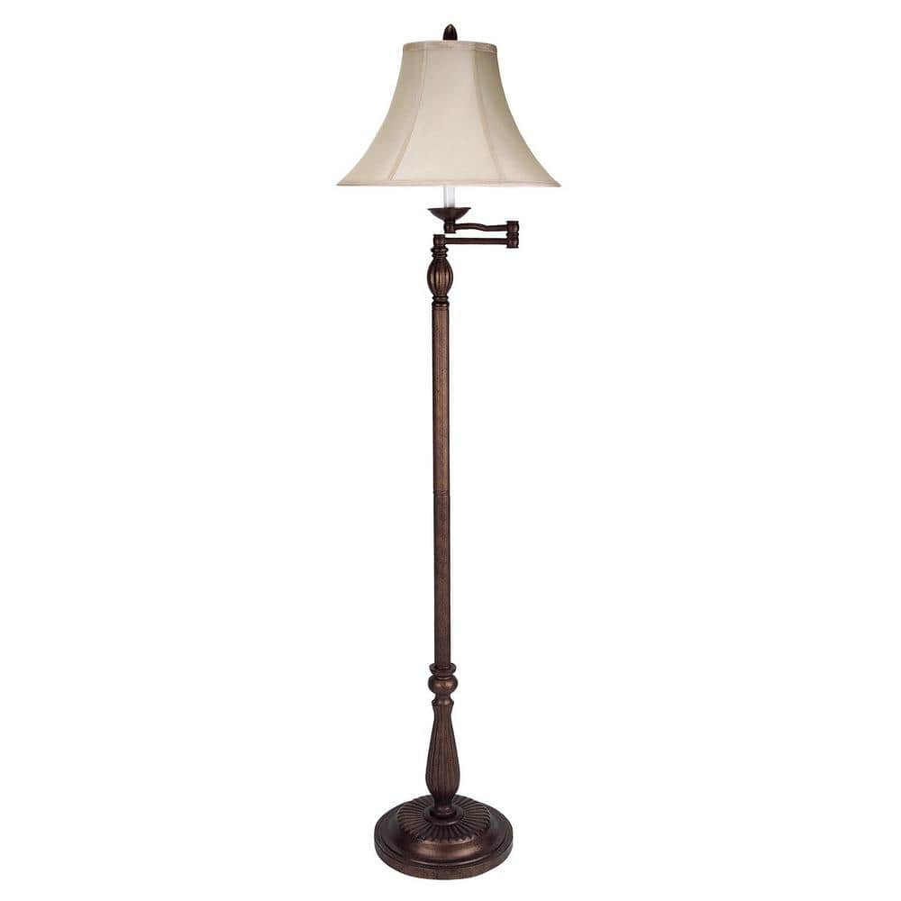 HomeRoots 62 in. Rust 1 Dimmable (Full Range) Swing Arm Floor Lamp for Living Room with Cotton Bell Shade 2000526338 - The Home Depot