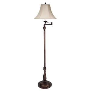 62 in. Rust 1 Dimmable (Full Range) Swing Arm Floor Lamp for Living Room with Cotton Bell Shade