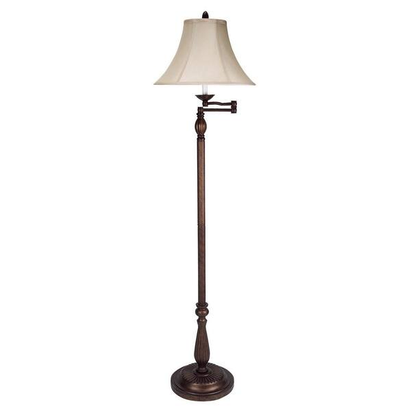 HomeRoots 62 in. Rust 1 Dimmable (Full Range) Swing Arm Floor Lamp for Living Room with Cotton Bell Shade