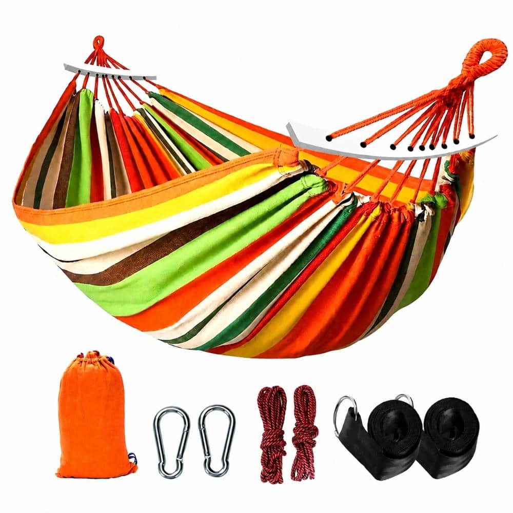 Brazilian 8.5 ft. Portable Double Canvas Cotton Hammock in Orange and Yellow Stripe, 102 in. x 59 price history on PriceWatchPro