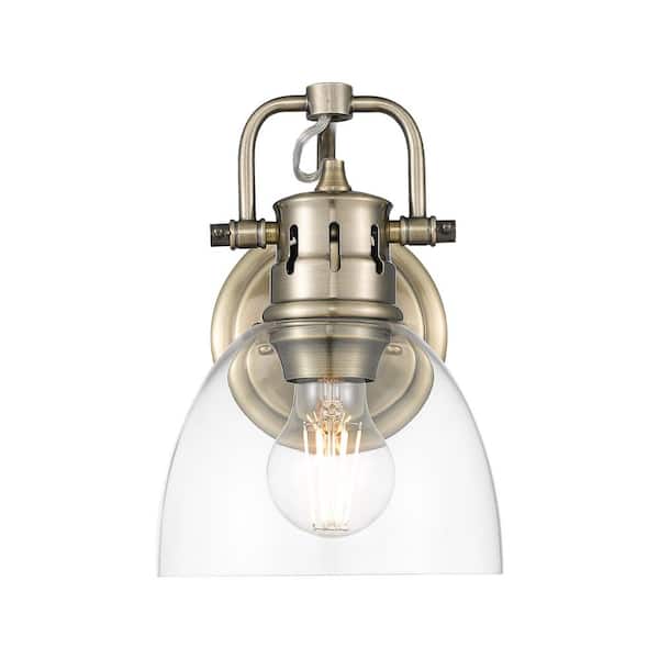 Duncan 8.25 in. 1 Light Aged Brass Vanity Light with Clear Glass Shade