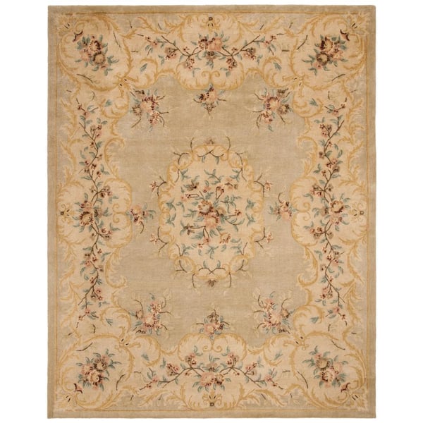 Bergama Light Green/Beige 8 ft. x 10 ft. Border Area Rug