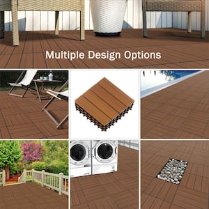 1 ft. W x 1 ft. L 6 Patio Tiles Wood/Polypropylene Interlocking Deck Tile Flooring in Brown