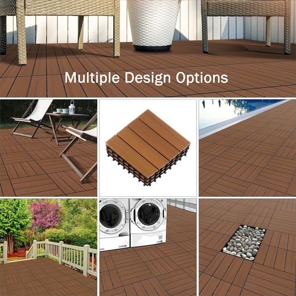 1 ft. W x 1 ft. L 6 Patio Tiles Wood/Polypropylene Interlocking Deck Tile Flooring in Brown