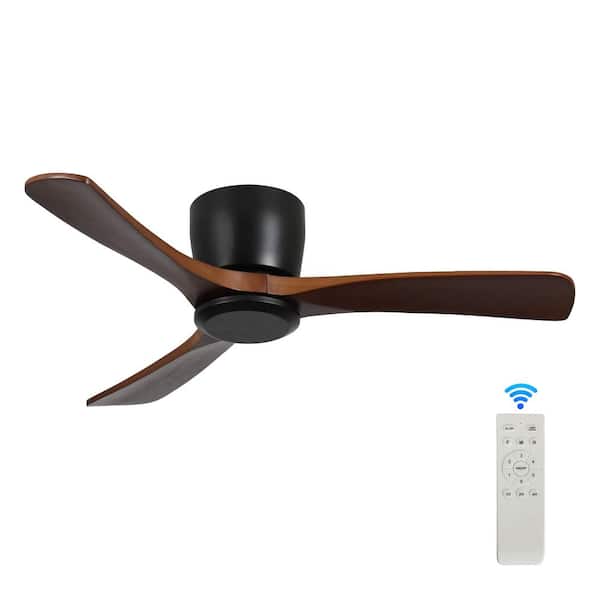 42 in. Indoor Black Flush Mount Standard Ceiling Fan without Light with Solid Wood Blades, DC Motor and Remote Included