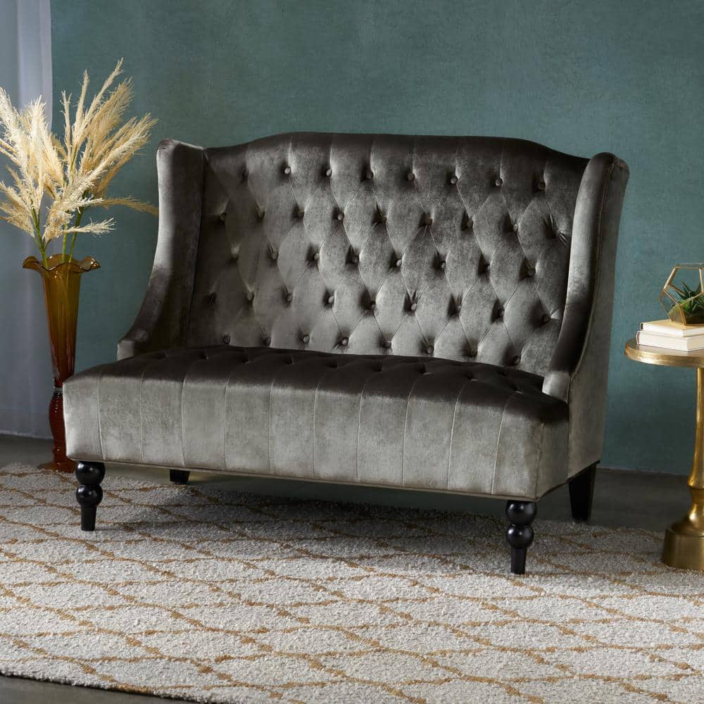 Harper & Bright Designs 50.25 in. Gray Solid Pine Frame Velvet 2-Seats ...