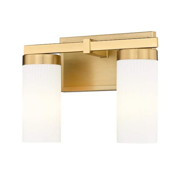 Unbranded Danica 11.75 in. 2-Light Modern Gold Vanity-Light with White Glass Shade
