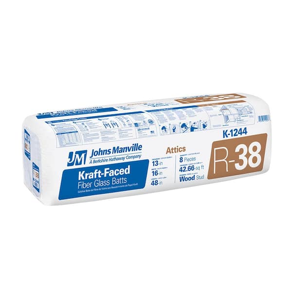 Johns Manville R-13 Wall Kraft Faced Fiberglass Roll Insulation 40-sq ft  (15-in W x 32-ft L) Individual Pack in the Roll Insulation department at