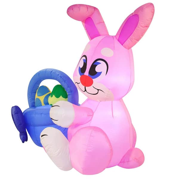 6 ft. Tall Multi-Colored Nylon Indoor Outdoor Easter Bunny with Basket Inflatable w/Built-In LED Lights, Lawn Decoration