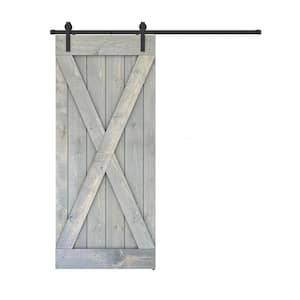 X Series 28 in. x 84 in. Weather Grey Finished Pine Wood Sliding Barn Door With Hardware Kit