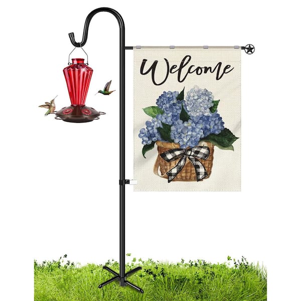 Unbranded 60 in. Heavy Duty Metal Shepherd Hook with Flag Holder for 28 in. x 40 in. 2 Spring Stoppers & 1 Clip for Outdoor Garden