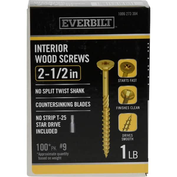Everbilt #9 x 2-1/2 in. Star Drive Flat Head Interior Wood Deck Screws (100-Pack)