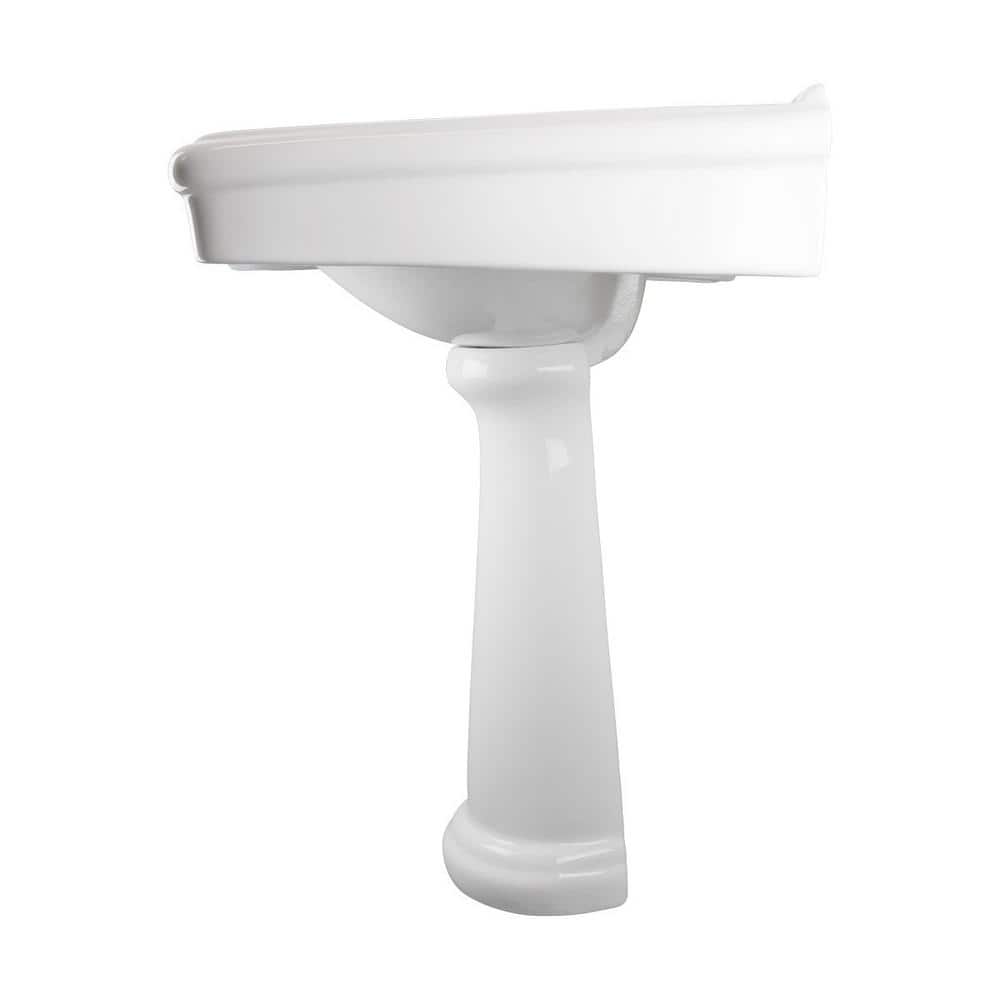 Large White Ceramic Pedestal Bathroom Sink with Overflow