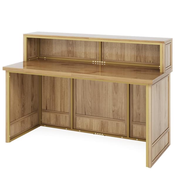 BYBLIGHT Moroni 56.6 in. Rectangular Brown Wood Reception Computer Desk with Counter