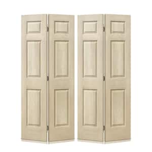 60 in. x 80 in. Vintage Cream Stain 6 Panel MDF Composite Bi-Fold Double Closet Door with Hardware Kit