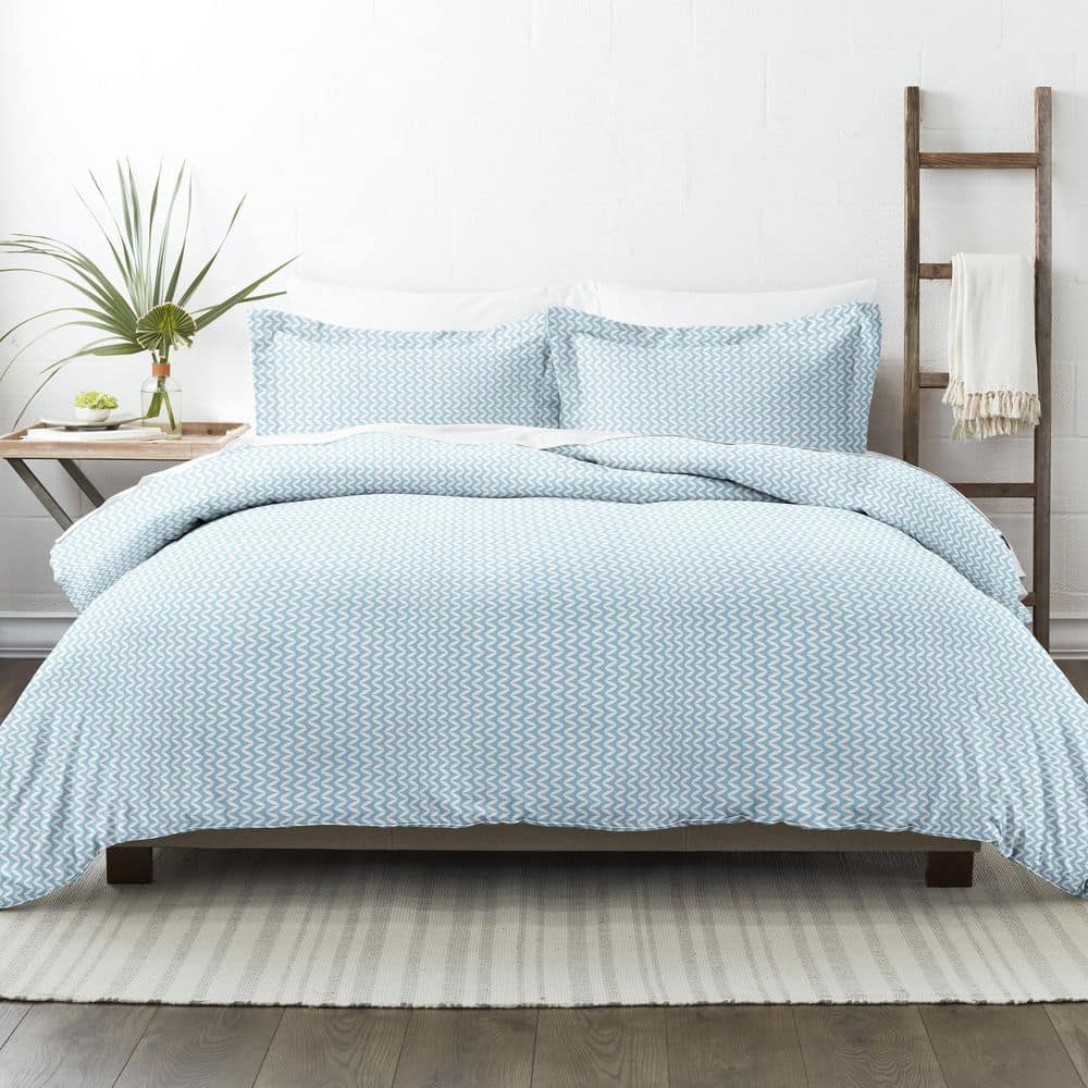Light Green Chevron Pattern King Duvet Cover Set